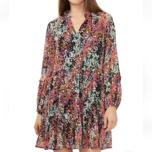 Vince Camuto Multicolor Dress Ditsy Floral Tiered Long Sleeve Sz M